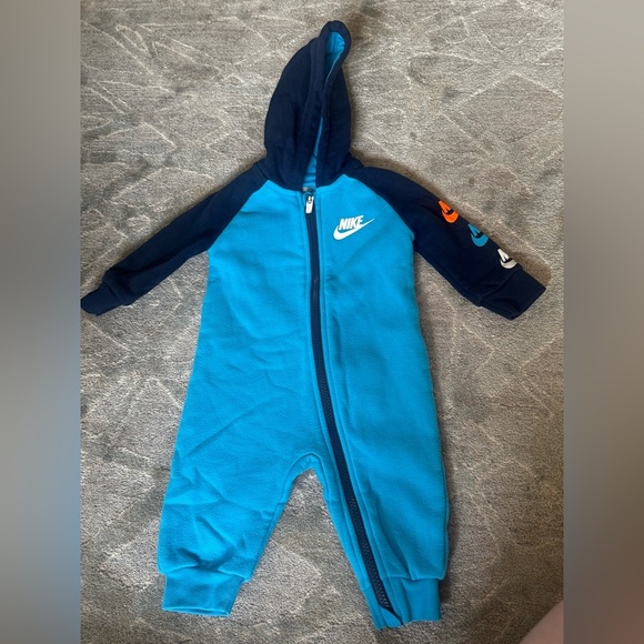 Nike Other - Nike Blue and Black Footie One Piece with Hood